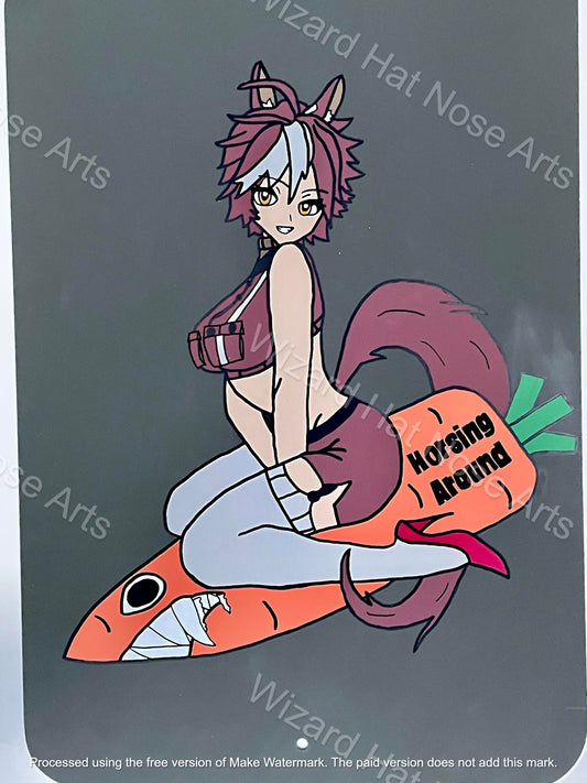 18"x12" "Horsing Around" Tomoe Umari Pinup Metal Poster